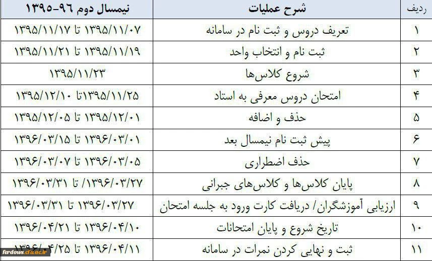 تقویم آموزشی نیمسال دوم دانشگاه فرهنگیان