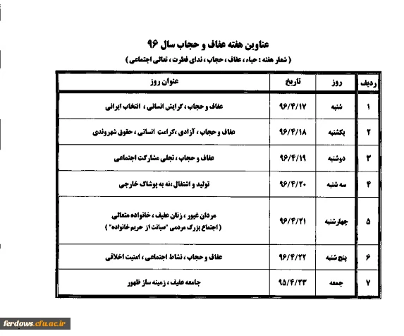 عناوین هفته عفاف وحجاب