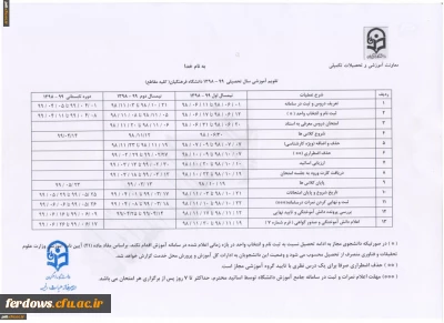 تقویم آموزشی دانشگاه فرهنگیان