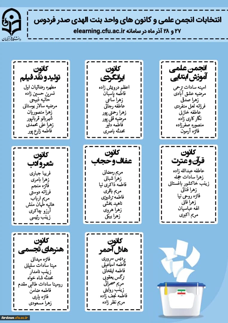 اسامی داوطلبین کانون ها و انجمن علمی