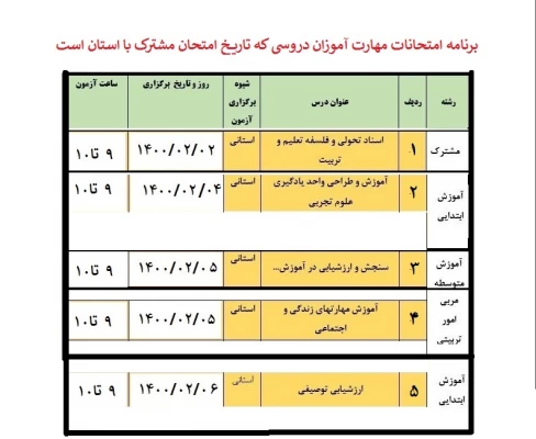 برنامه امتحانات و آزمون پایانی مهارت آموزان نوبت اول ورودی بهمن 99 3