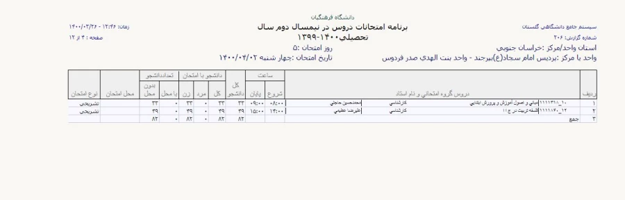 قابل توجه دانشجویان دوره کارشناسی پیوسته - برنامه امتحانات نیمسال دو م 1399 6