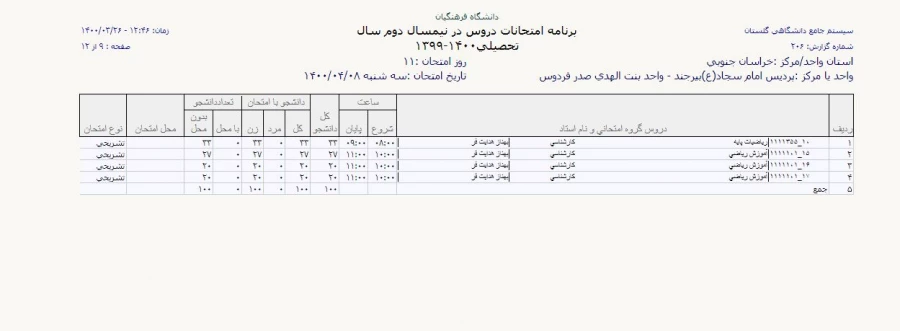 قابل توجه دانشجویان دوره کارشناسی پیوسته - برنامه امتحانات نیمسال دو م 1399 11