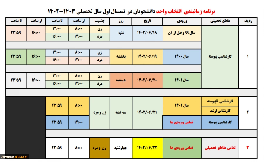 اطلاعیه مهم انتخاب واحد نیمسال اول سال تحصیلی 1403 - 1402
 4